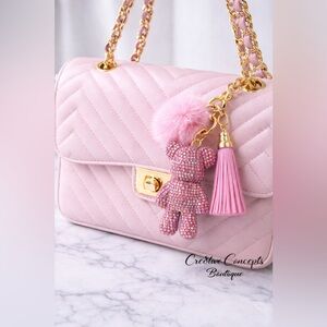 4 pcs Pink Rhinestone Glam Bear Keychain/HandBag Clasp Charm Set-NWT